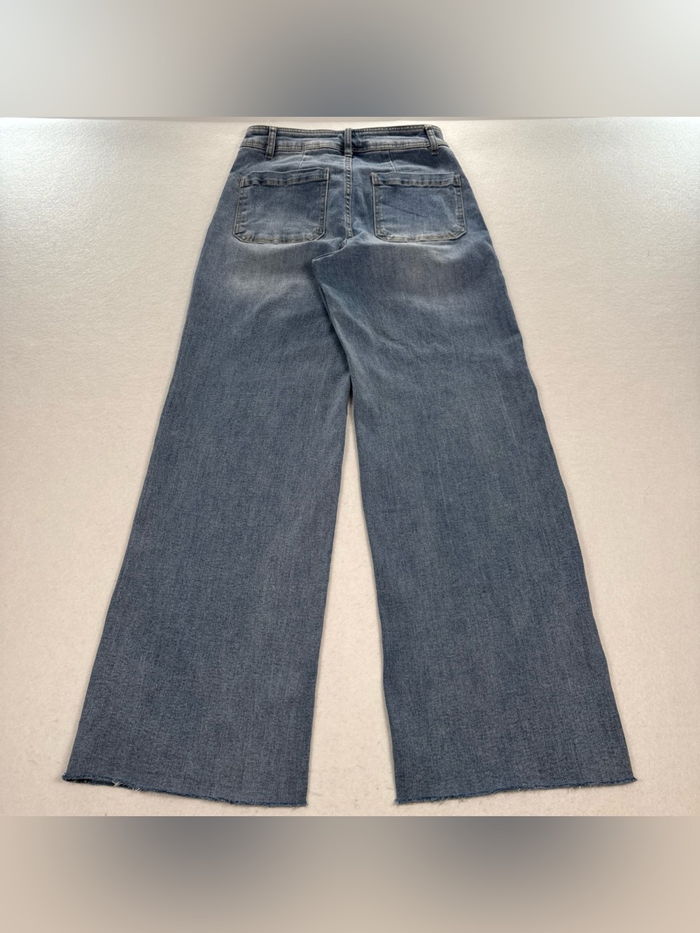 OAT New York Wide Leg Jeans Light Wash Raw Hem Patch Pockets Blue Size 4/27 - Picture 2 of 8